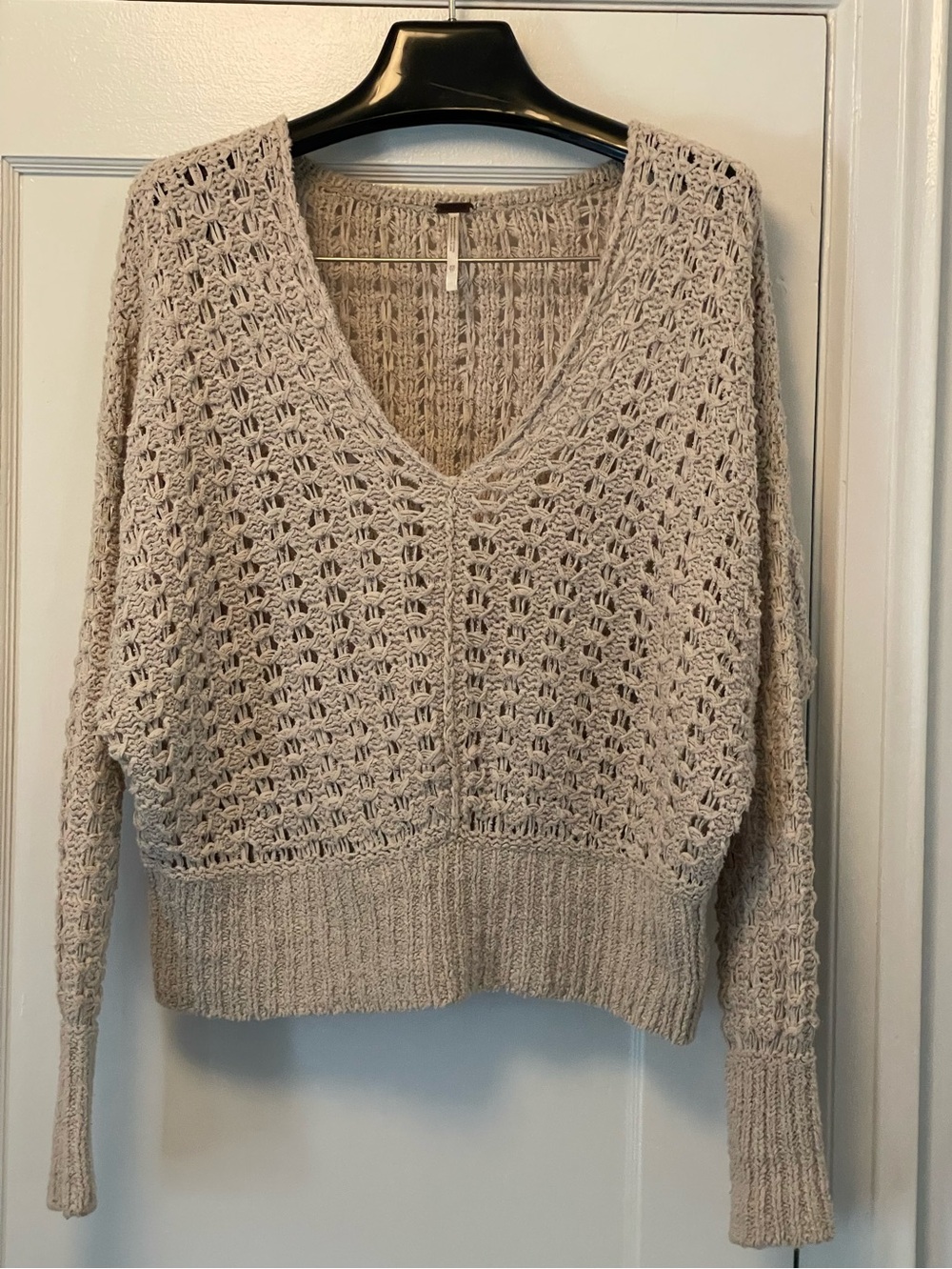 We The Free Open Knit V-Neck Sweater in Cream